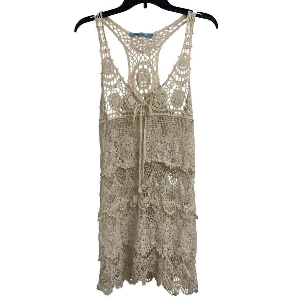 Solitaire‎ Swim Ivory Crochet Boho Beach Vacation Swim Cover Up Small